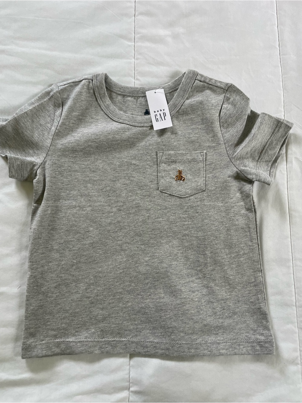 Baby GAP Gray Short Sleeve Tee with Gold Bear Pocket Accent